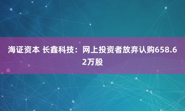 海证资本 长鑫科技：网上投资者放弃认购658.62万股